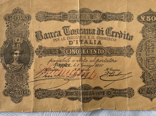 Rara banconota 500 lire 1880 - 500,